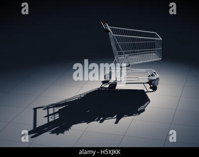 Empty Shopping Cart Cast Shadow As Shopping Cart Full Of Food Stock Photo