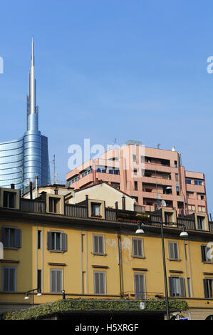 Old and new architecture mix up in the Porta Nuova area in Milan, Italy Stock Photo
