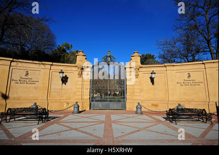 The entrance to the Fundacion Real Escuela Andaluza del Arte Equestre in Jerez de la Frontera, Spain. Stock Photo