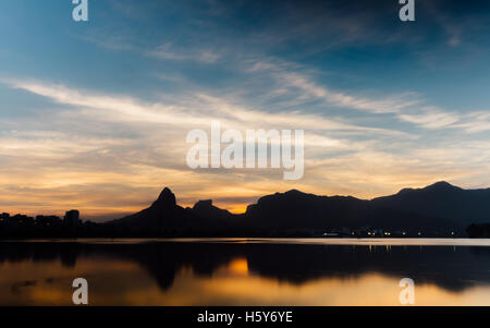 Lagoa Rodrigo de Freitas in Rio de Janeiro, Brazil at sunset Stock Photo