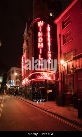 Famous Windmill Table Dance Bar at London West End - Soho LONDON, ENGLAND - FEBRUARY 22, 2016 Stock Photo