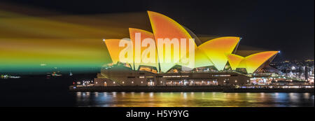 Sydney, Australia. 21st Oct, 2016. The Sydney Opera House lit up on Friday, 21st October for the Diwali Hindu Festival of Light. The lights were on from 8pm until midnight creating an orange/golden hue for Diwali, the Hindu festival of light that commemorates the triumph of light over darkness. Credit:  mjmediabox/Alamy Live News Stock Photo