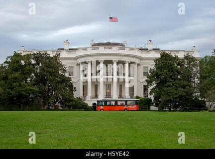 The Old Town Trolley awaits guests to ferry to the tent on the South Lawn of the White House for BET's “Love and Happiness: A Musical Experience” concert in Washington, DC on Friday, October 21, 2016. Credit: Ron Sachs/Pool via CNP /MediaPunch Stock Photo