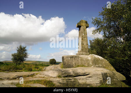 Baslow Edge  and Wellingtons Monument in the Peak District Park Derbyshire England Stock Photo