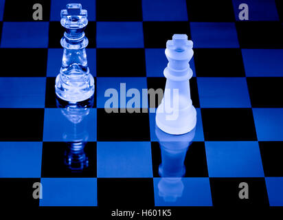 Chessboard with pieces made of glass Stock Photo
