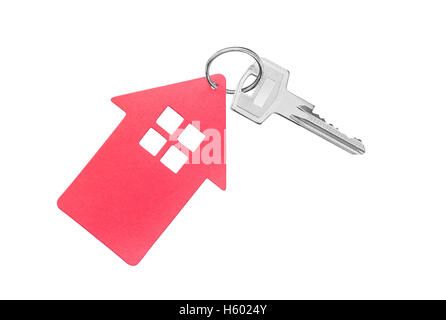 Key and key fob in the shape of a house on a white background. Stock Photo