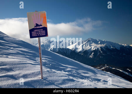 Danger of Avalanges, warning sign, Karwendel Range, Tyrol, Austria, Europe Stock Photo
