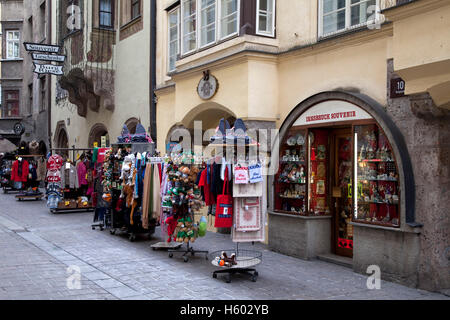 Souvenir stalls in Hofgasse alley, provincial capital Innsbruck, Tyrol, Austria, Europe Stock Photo