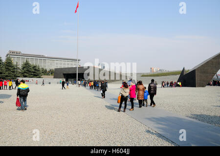 January 3, 2015. Nanjing, China.  Chinese visitors walking into the Nanjing Massacre site and museum in Nanjing China. Stock Photo