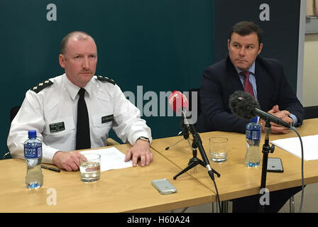 Police commander in Belfast Chief Superintendent Alan McCrum speaks to ...