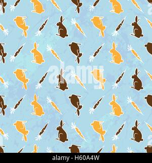 Seamless Pattern With Carrot And Bunny On A Blue Grunge Background Stock Vector