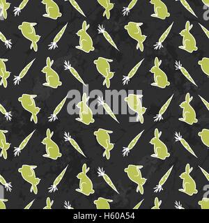 Seamless Pattern With Carrot And Bunny On A Gray Grunge Background Stock Vector