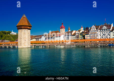 Historic city center of Lucerne with famous Chapel Bridge and lake Lucerne (Vierwaldstatersee), Switzerland Stock Photo
