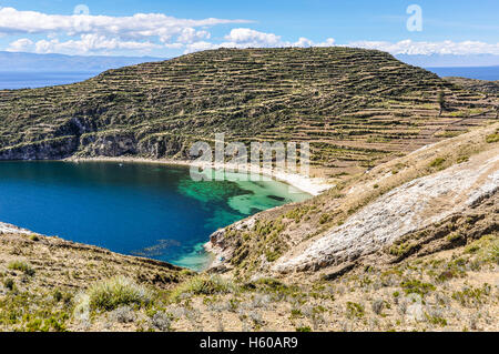 Seaside on the Isla del Sol on the Lake Titicaca in Bolivia Stock Photo