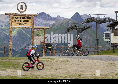 Flow line in bikepark in mountains above Livigno, Italy Stock Photo