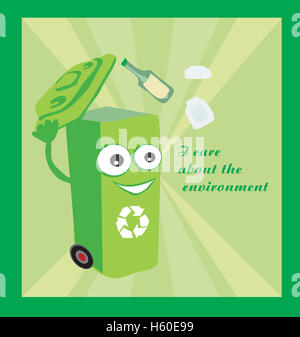a vector cartoon representing a funny recycling bin Stock Photo