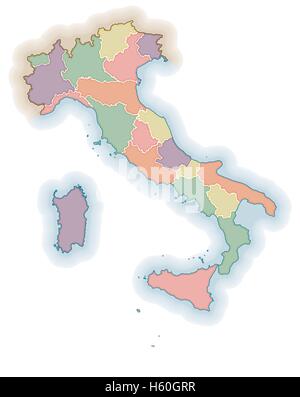 Italian regions borders blank map. Political map of Italy. One layer for each region. Stock Vector