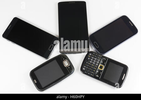 New and old mobile phones Stock Photo