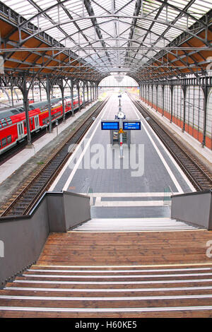 LUBECK, GERMANY - NOVEMBER 7, 2013: Empty platform of Lubeck Hauptbahnhof (main railway station) Stock Photo