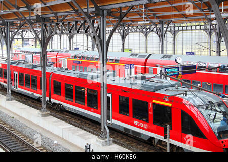 LUBECK, GERMANY - NOVEMBER 7, 2013: Regional trains at Lubeck Hauptbahnhof (main railway station) Stock Photo