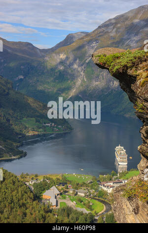 The view from Flydalsjuvet in to Geiranger and the Geirangerfjord, Norway Stock Photo