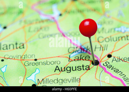 Augusta pinned on a map of Georgia, USA Stock Photo