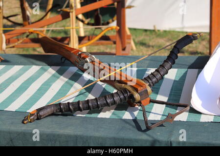 medieval wooden crossbow in exibition Stock Photo