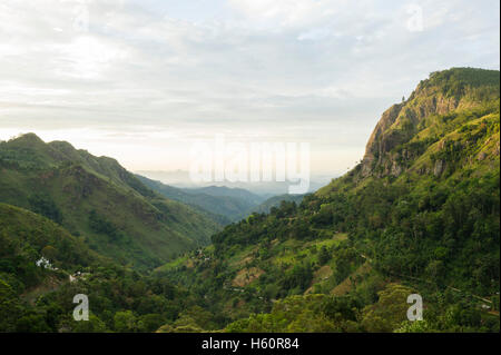 View of Little Adam's peak on the left, Ella Rock on the right and Ella Gap in between, Ella, Sri Lanka Stock Photo