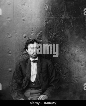 Samuel Arnold, Conspirator in Assassination of U.S. President Abraham Lincoln, Seated, Washington Navy Yard, Washington DC, USA, by Alexander Gardner, April 1865 Stock Photo