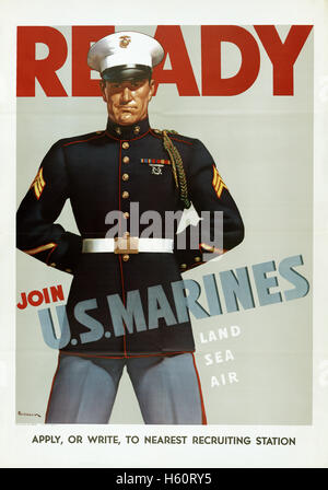 Ready, Join U.S. Marines, USA Recruitment Poster during WWII, USA, 1942 Stock Photo