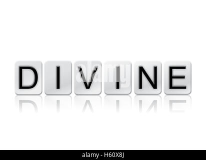 The word 'Divine' written in tile letters isolated on a white background. Stock Photo