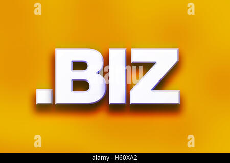 The word 'Dot Biz' written in white 3D letters on a colorful background concept and theme. Stock Photo