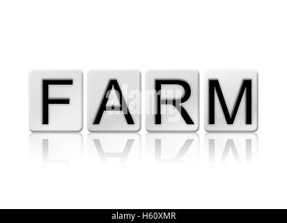 The word 'Farm' written in tile letters isolated on a white background. Stock Photo