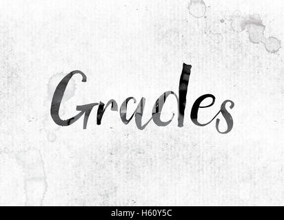 The word 'Grades' concept and theme painted in watercolor ink on a white paper. Stock Photo