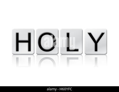 The word 'Holy' written in tile letters isolated on a white background. Stock Photo