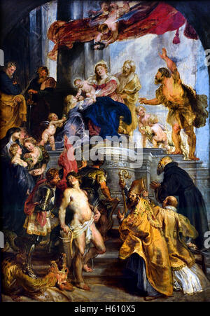 Enthroned Madonna with Child and Saints 1627 by Peter Paul Rubens (1577–1640)  Flemish Belgian Belgium Stock Photo