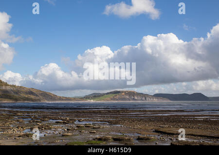 View from Lyme Regis towards Golden Cap Stock Photo