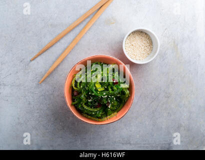 Wakame served with sesame seeds shot from above Stock Photo