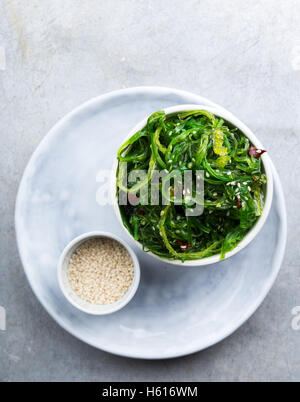 Seaweed chuka salad with sesame seeds shot from above Stock Photo