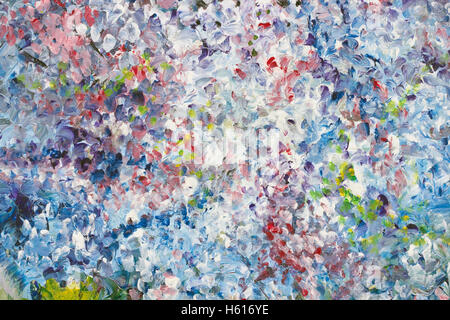 White canvas is grounded by no name abstract colored spots of acrylic paint Stock Photo
