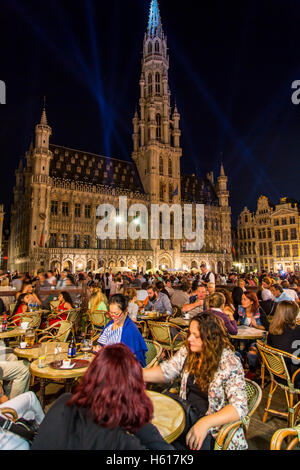 Restaurants, bars, Grand Place, Grote Markt, central square in the old town of, City hall, Brussels, Belgium, Stock Photo