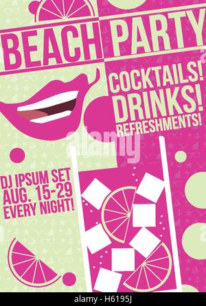 Cocktail Party Retro Poster Design - Vector Illustration Stock Vector