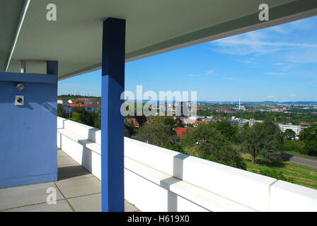 Roof terrace with view over Stuttgart - house of the architect Le Corbusier - architectural monument Weissenhofsiedlung Stock Photo