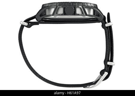 Military watch with textile strap, side view Stock Photo