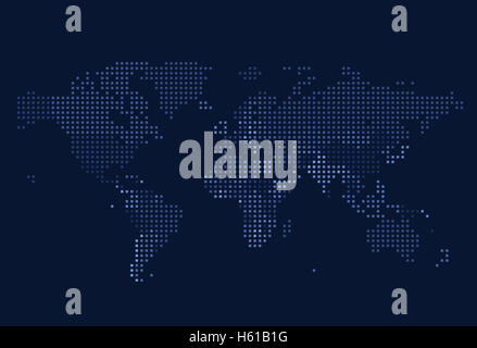 Square dotted world map on blue background banner Stock Photo - Alamy