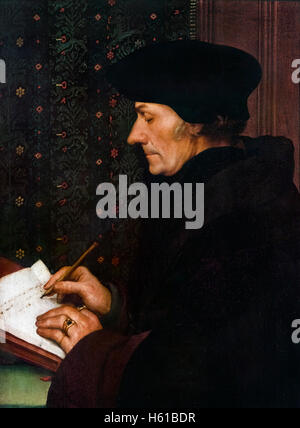 Erasmus. Portrait of Desiderius Erasmus Roterodamus (1466-1536), by Hans Holbein the Younger,1523 Stock Photo