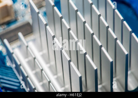 Close up of a chipset heatsink on motherboard Stock Photo