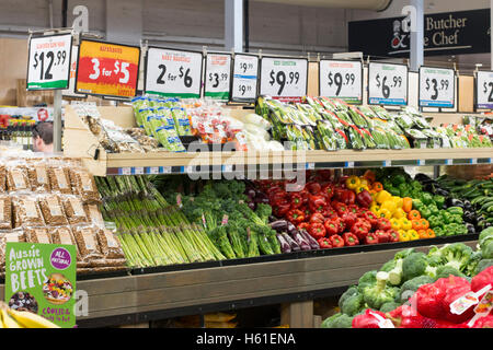 Vegetables on sale in Harris Farm markets supermarket store shop in Manly beach,Sydney,Australia Stock Photo