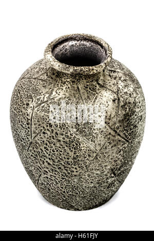 Grey ceramic vase, isolated on white background Stock Photo
