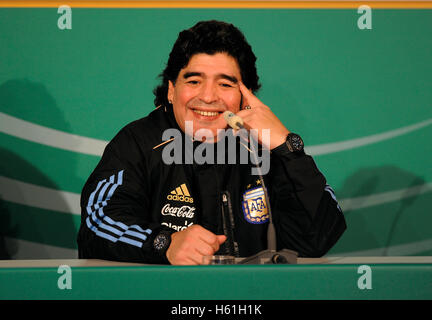 Press conference, Diego Maradona, international football match, Germany - Argentina 0:1, Allianz-Arena, Munich, Bavaria Stock Photo